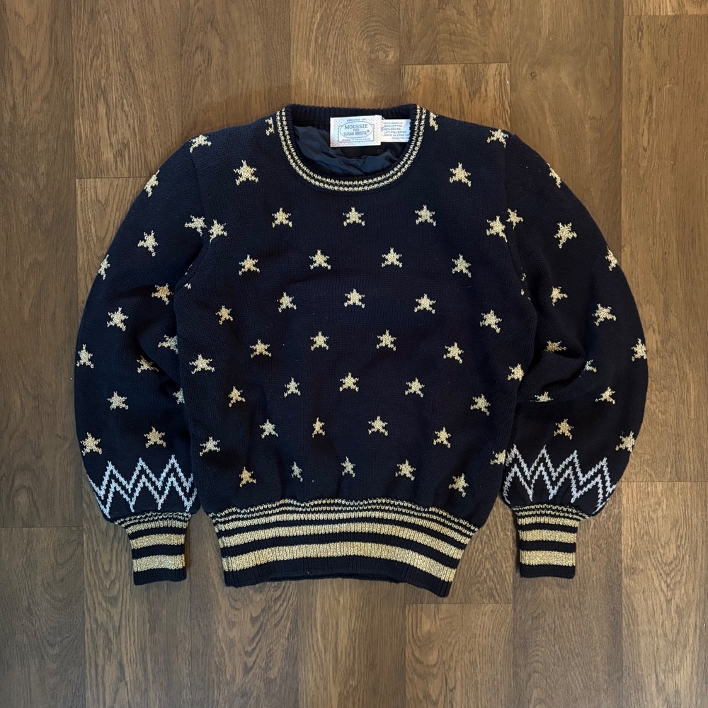 Vtg 90s Moussie for Susan Bristol Acrylic Blend Monogram Star Pullover Sweater